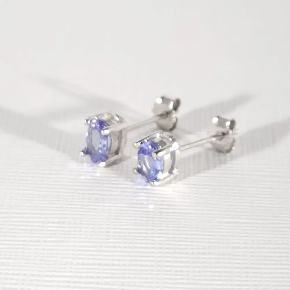 Tanzanite 6x4mm Earrings Post Sterling Silver